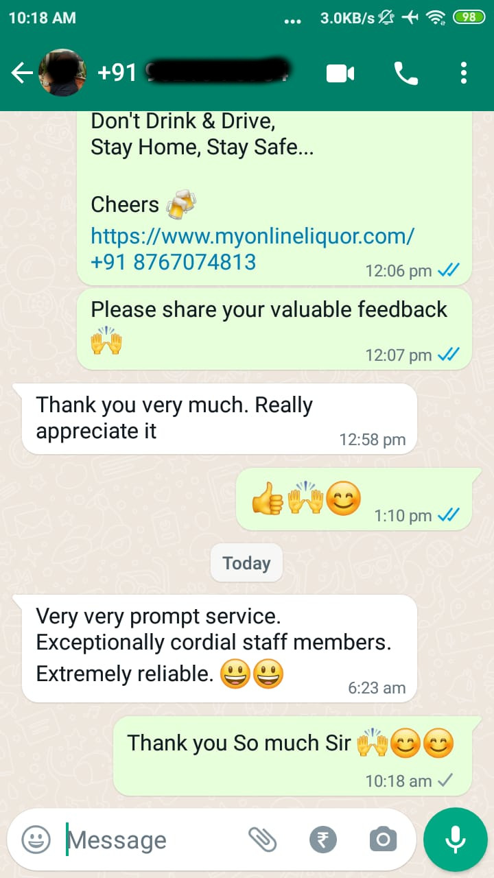 Myonlineliquor.com Testimonial 7: Very very prompt service. Exceptionally cordial staff members. Extremely reliable.